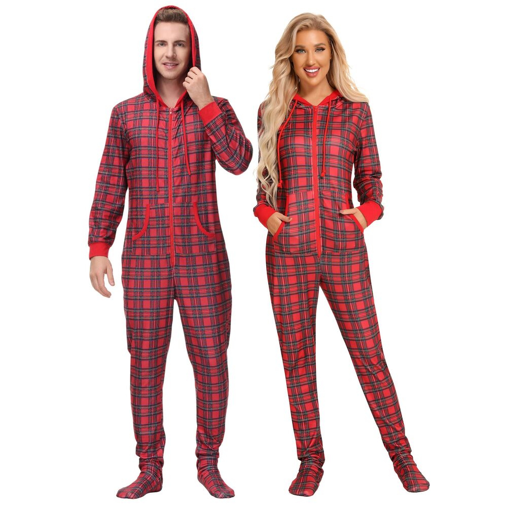 8991 Family Christmas Pajamas Matching Sets Onesie Zipper Hooded Footed